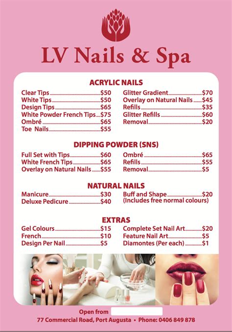 lv nails and spa prices.